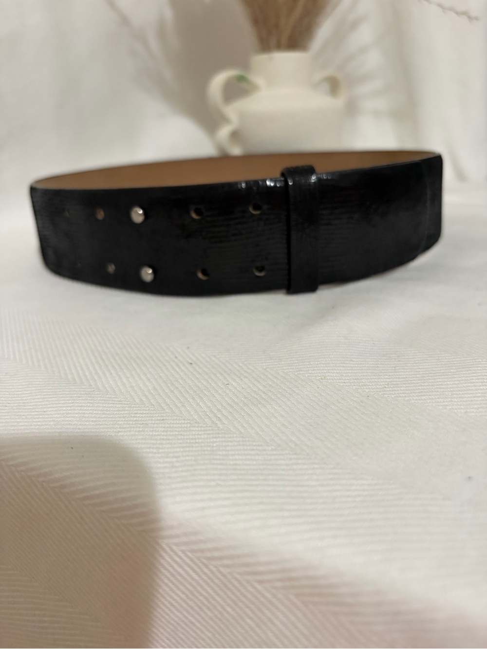 Ann Taylor Classic 90s Leather Double Stud Belt Wide Waist Black Western Boho S